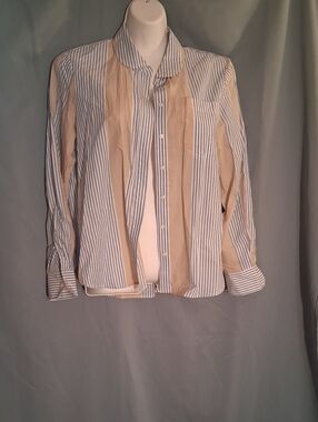 Neutral & Blue Striped Men’s Button-Up Shirt